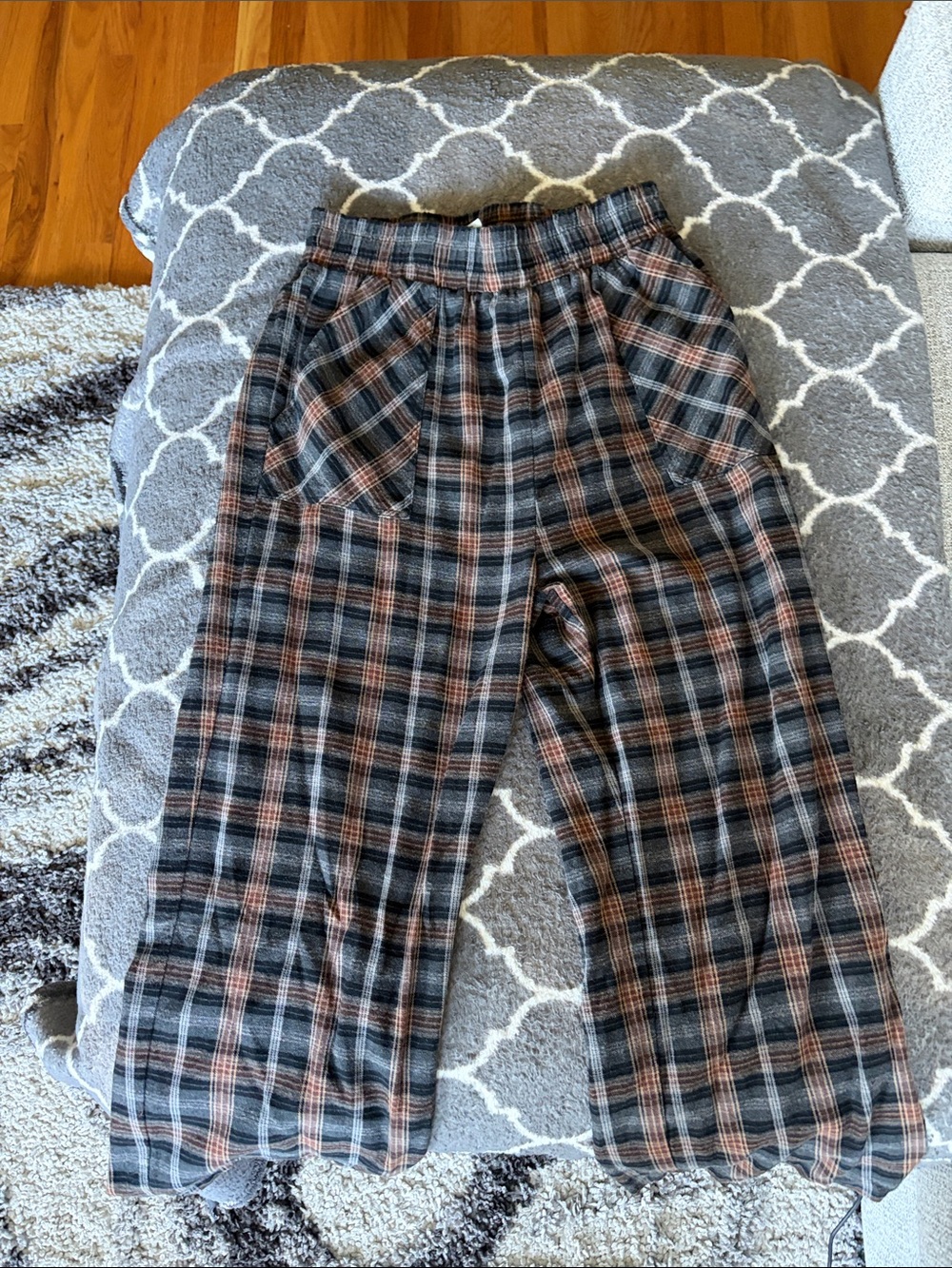 NATURAL LIFE Plaid Boot Cut Pants in Gray & Brown